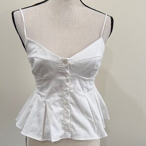 Zara White Pleated Poplin Tank Top size Medium